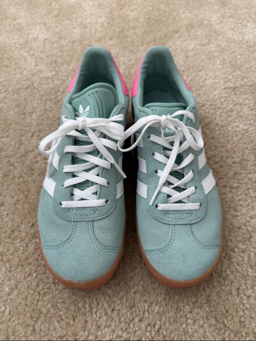 adidas Women's Suede Sneakers in Mint Green with Pink Accent